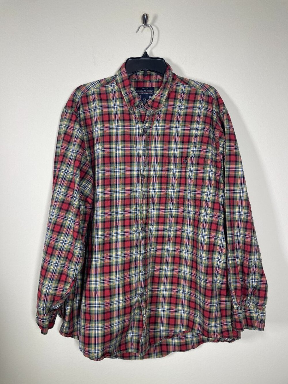Moose Creek Men's Red Green Plaid 100% Cotton Button-Up Shirt XL
